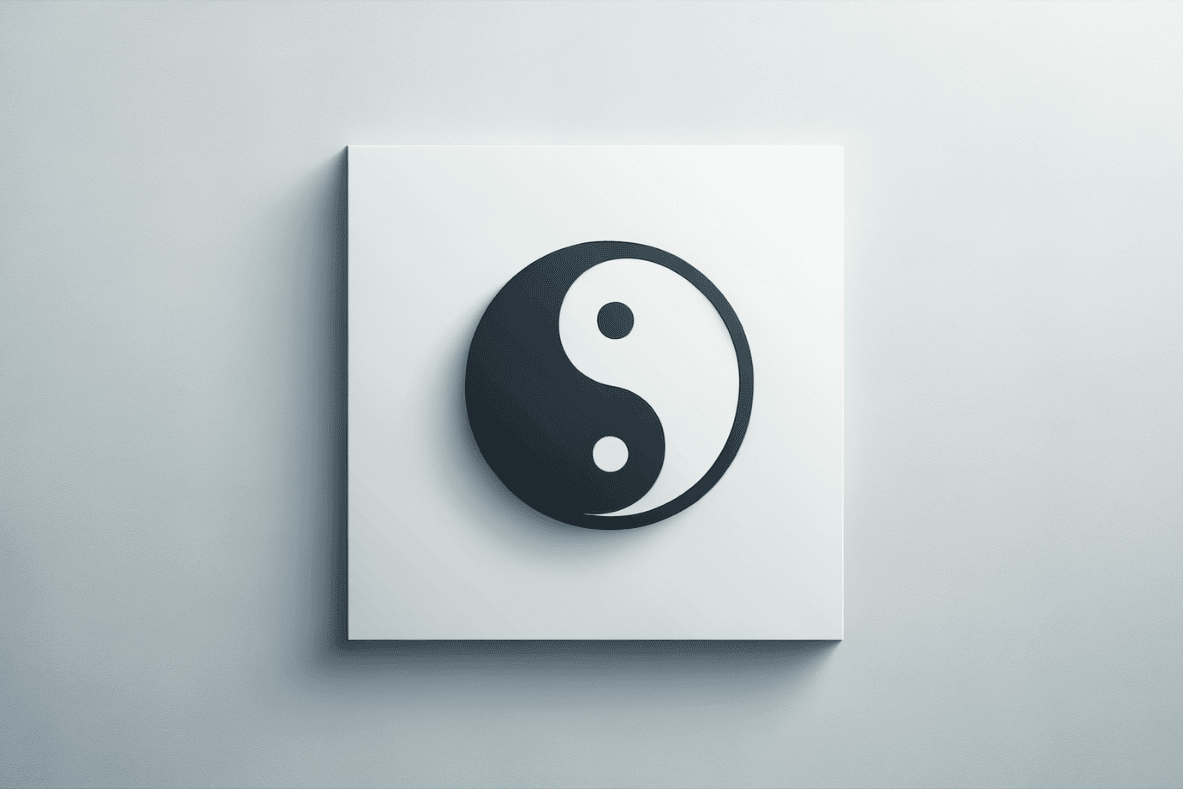 Das Yin und Yang Zeichen vor neutralem Hintergrund.